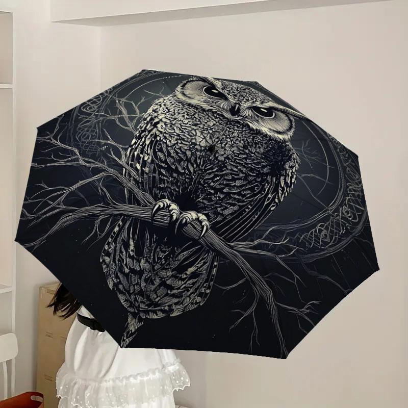 1pc Night Owl Umbrella with Plastic Handle,Suitable for All Seasons Home Travel Outdoor UmbrellaDD1477