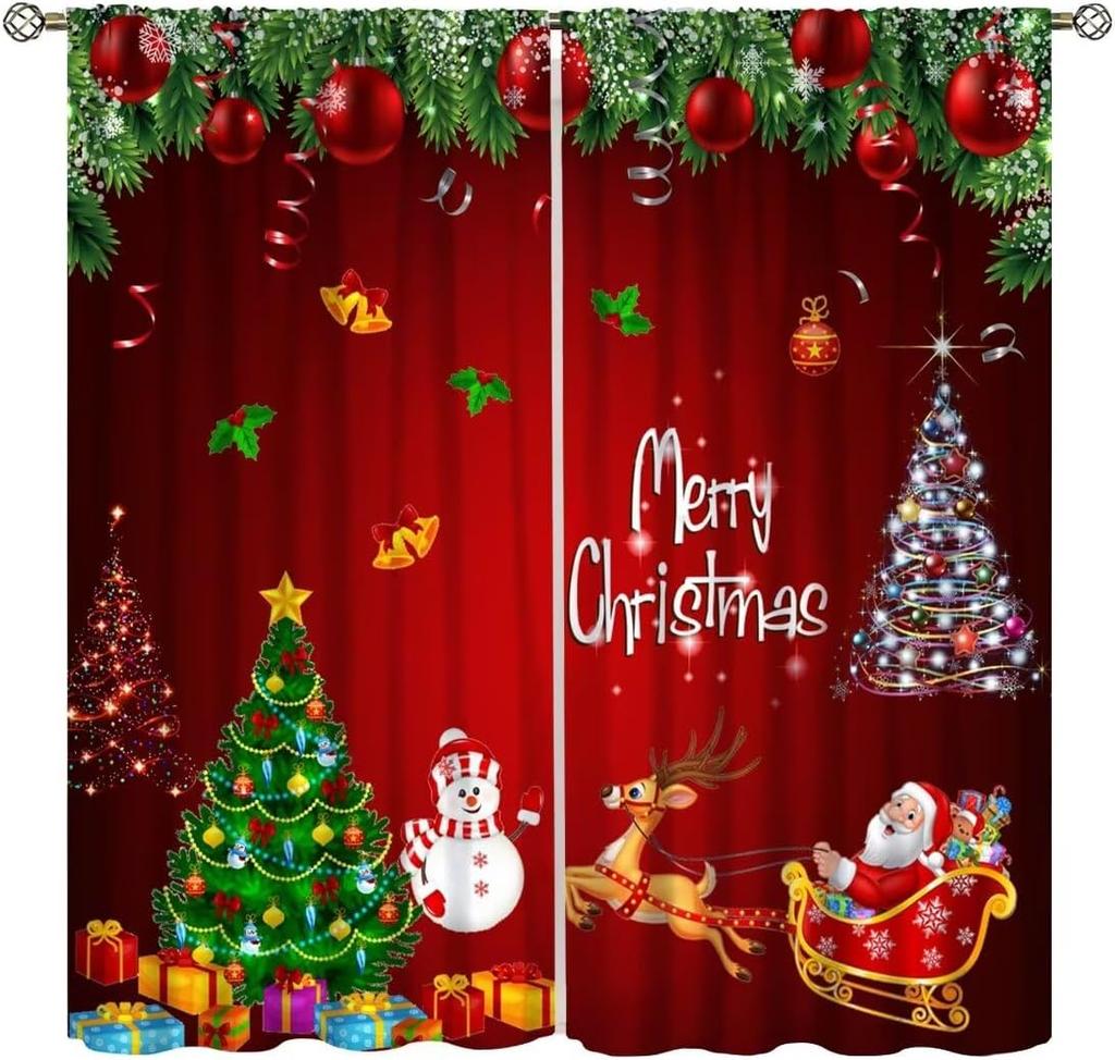 Winter Tree Curtains Living Room Bedroom Children Decor Christmas Curtain Xmas Festive Themed Window Darkening Polyester Ideal For Sitting