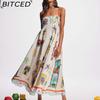 BITCED Spring/Summer Casual Maxi Dress for Women Spaghetti Strap Printed Linen 9 Colors Full-Skirted Dress