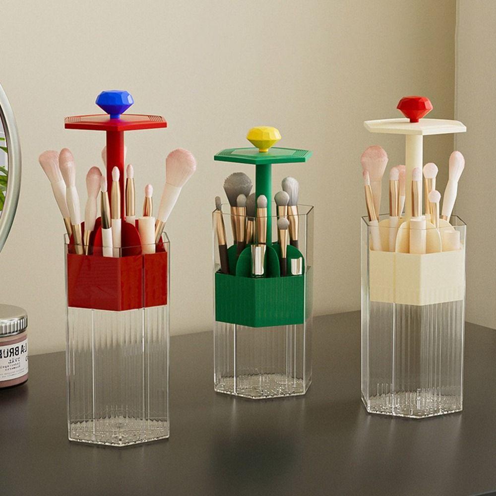 

Dustproof Makeup Brush Organizer Press Type Cosmetics Storage Box Bathroom