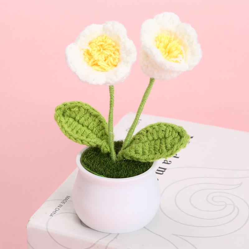 Hand-Knitted Yarn Lily of the Valley Artificial Flower Pot for Home and Office Decor
