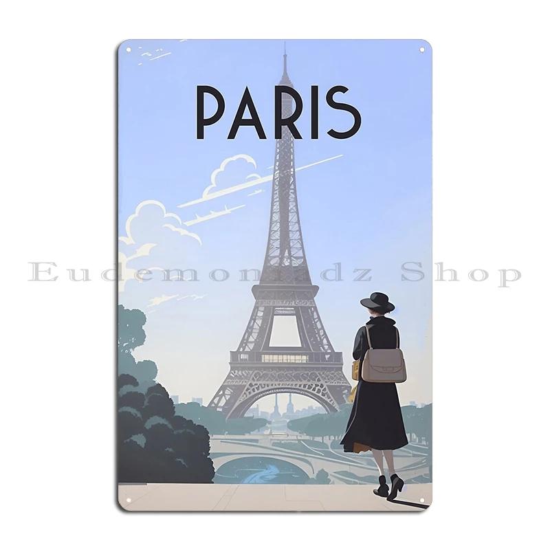 Retro Vintage Paris Poster with Eiffel Tower Parisian Elegance Metal Plaque Club Wall Decor Pub Designing Tin Sign Poster