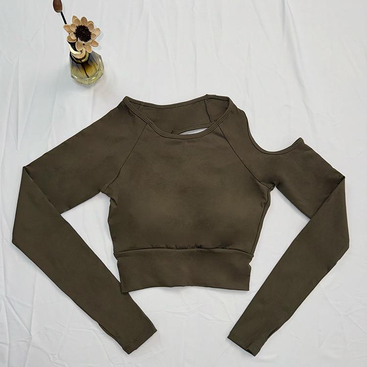 

Роскошный нюдовый топ для йоги: Европейский/Американский Стиль, Нейлон с Открытой Спиной, Сексуальный Длинный Рукав, Облегающий Крой Large