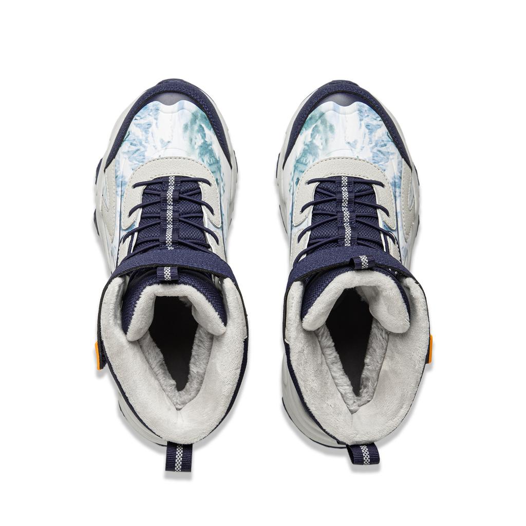 Li Ning Kids Sports Lifestyle Series Synthetic Leather Trendy Comfortable Fleece Shock Absorption Warm High-Top Casual Shoes YKCU186-37