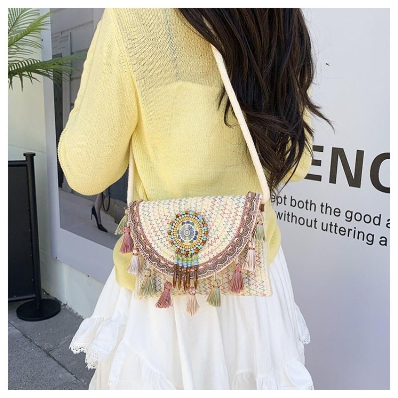 2026 Handgeflochtene Strohtasche Ethnischer Stil Clutch Umhängetasche Schultertasche Bohemian Strand Mode Lässig Retro Elegante Damentasche