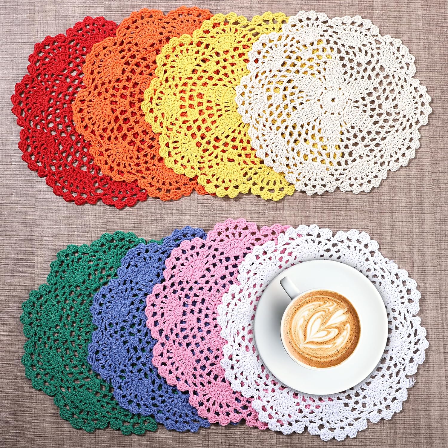 8 Pcs 8 Inch Crochet Doilies, Round Lace Doily Handmade Placemats Table Doilies Colored Cotton Coaster Vintage Flower Coasters for Wedding Party