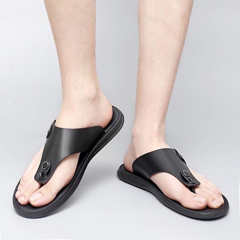 2024 Summer Men's Flip Flops Handmade Leather Slippers Fashion Men's Flip-flops Outdoor Breathable Comfortable Simple Sandals