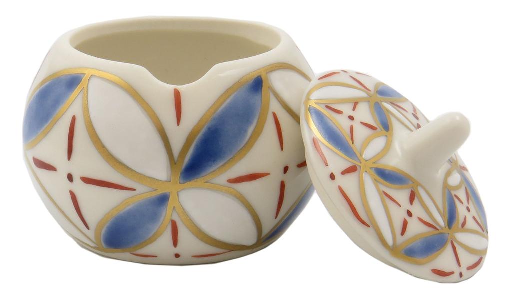 Dutch Kyo-yaki/Kiyomizu-yaki hand-painted salt container with cloisonné TG-011D