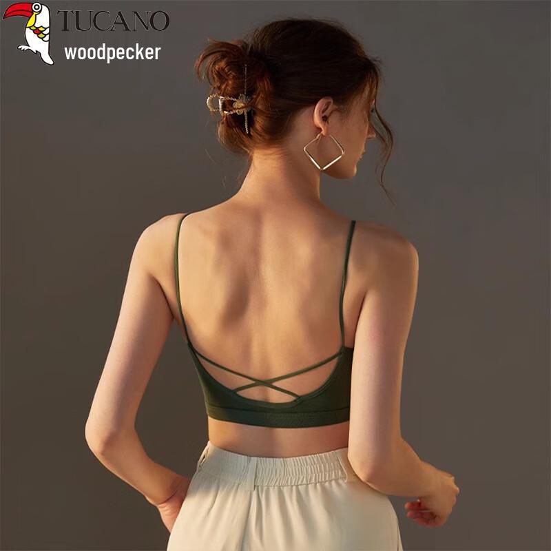 Woodpecker Women's Pure Cotton Padded Cross-Back Bandeau Bra Top