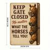 Vintage Farmhouse Horse Sign Metal Wall Decor, Keep Gate Closed Poster for Living Room