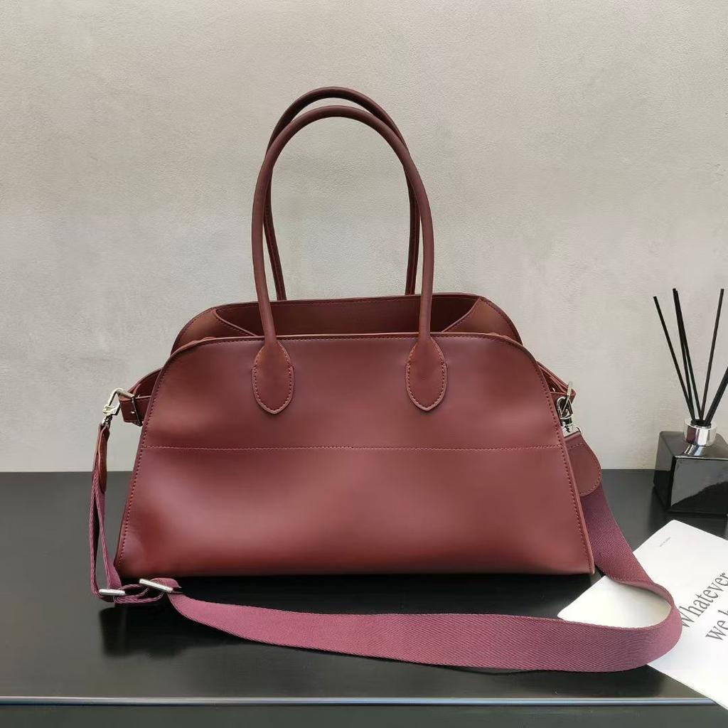 Leather bag 2025 autumn/winter new style large capacity handbag, wide shoulder strap single-shoulder crossbody bag, large tote bag for commuting