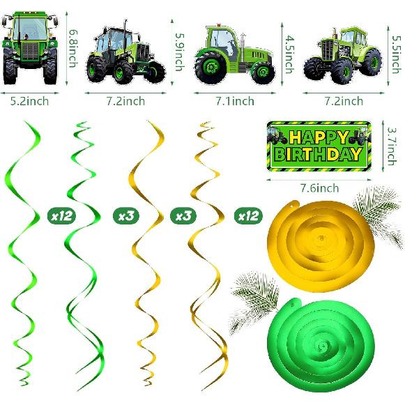 Marspark 30 Pieces Tractor Birthday Party Decorations Cars Theme Party Supplies Green Hanging Swirls Favors Decorations for Transportation Birthday 5