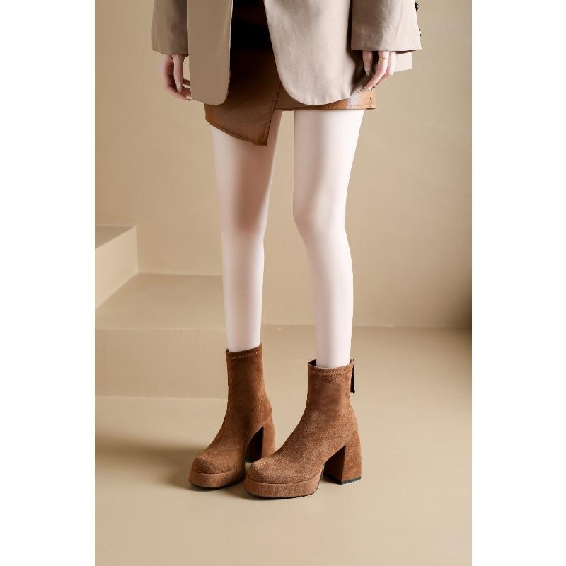 Fleece Autumn and Winter Waterproof Table, High-heeled Short Boots, Women's Thick-soled Thin Boots, New Boots.