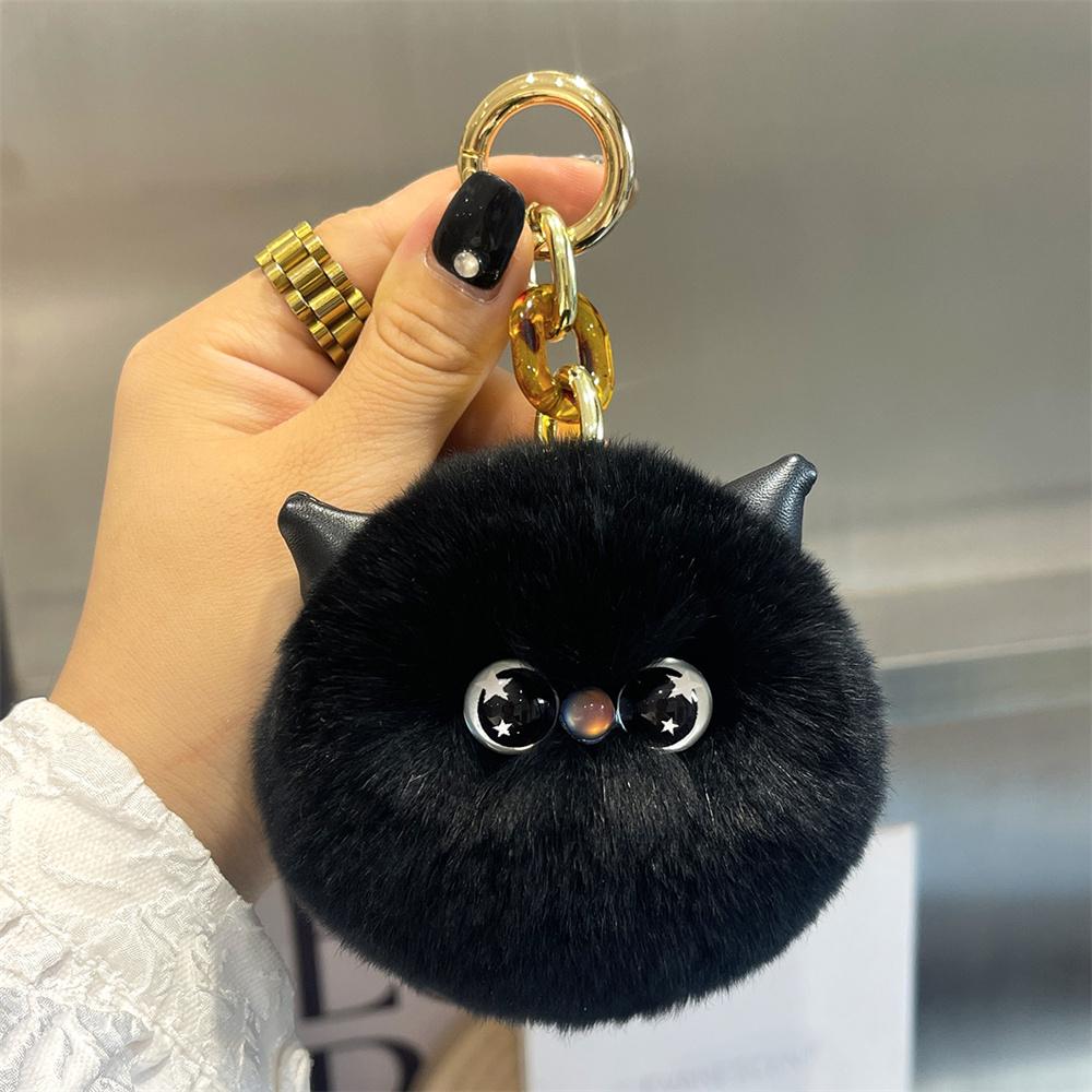 Rabbit Fur Cat Head Pendant Keychain Cartoon Kitten Soft Stuffed Doll Pendant Car Key Backpack Bag Decor Doll Pendant Keychains