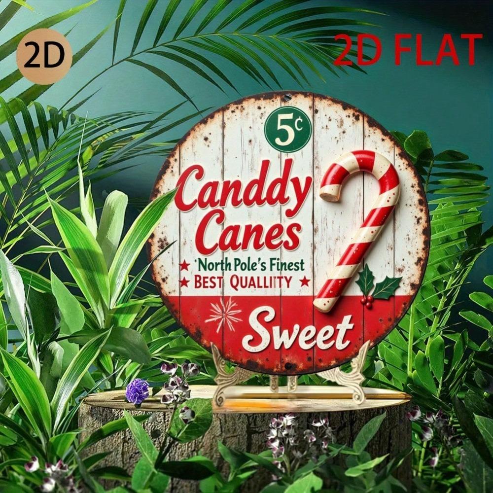 Vintage Metal Tin Sign Candy Cane Stripes Rustic Wall Art Christmas Kitchen Decor