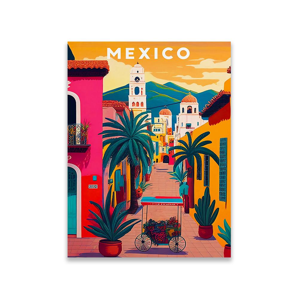 Mexico Illustration Travel Print Poster Colorful Wall Art Mexico Travel Illustration Print South America Canvas Painting Decor