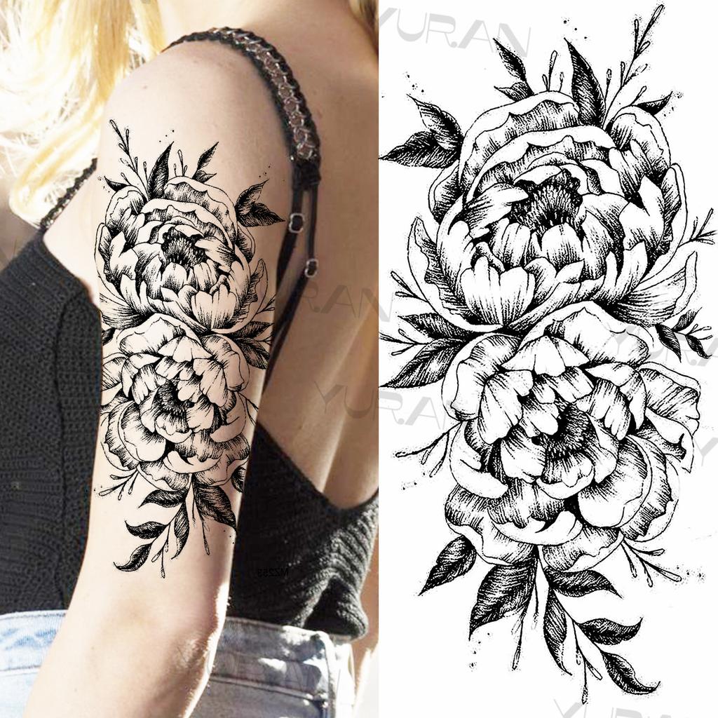 Large Colorful Rose Flower Temporary Tattoos For Girls Women Anchor Fake Gemstone Pendant Tattoo Paste Arm Body Tatoos Creative