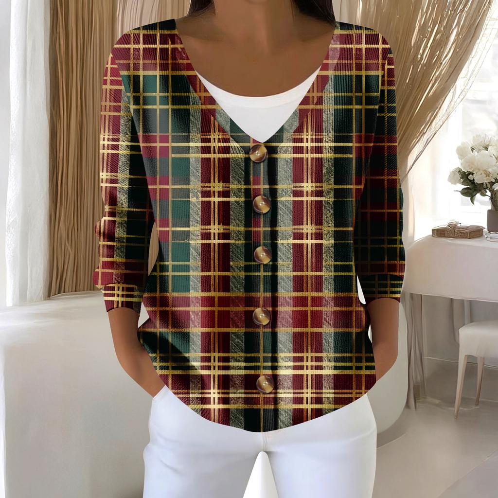 Damemote Langermet Christmas Snowman Snowflake Print Jakke Cardigan