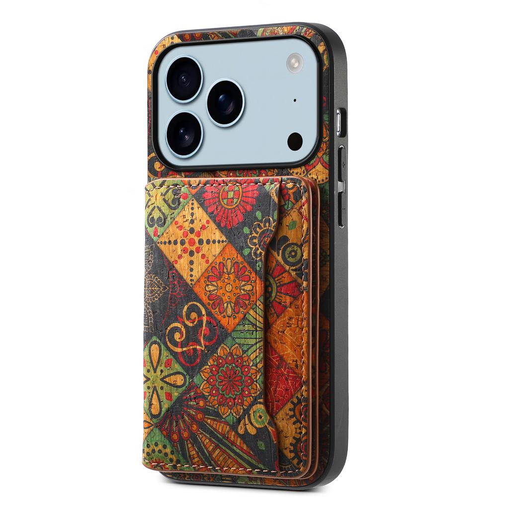 For iPhone 17 Pro Case Flower Print Leather + PC + TPU Cover with Card Holder Kickstand