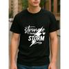 Europeisk Storlek STRONGER THAN STORM Herr T-shirt med Tryck och Korta Ärmar, Avslappnad Pendlingstryckt Skjorta, Högkvalitativ Ren Polyester T-shirt