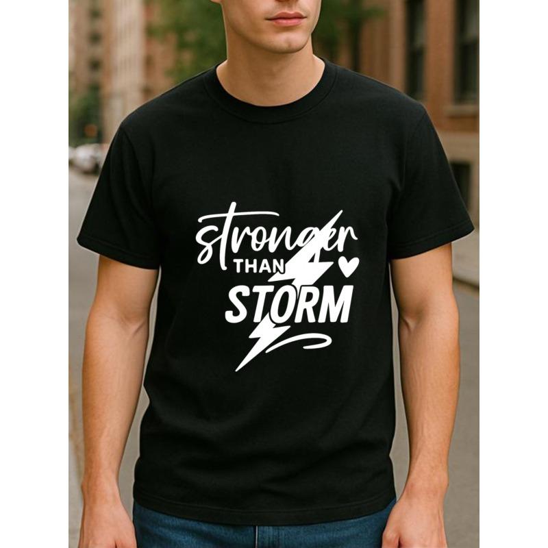 

European Size STRONGER THAN STORM Men s Printed Short-sleeved Shirt, Casual Commuting Printed Shirt, High-quality Pure Polyester T-shirt 4XL чорний