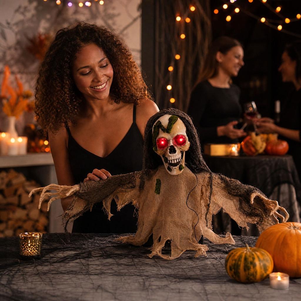 Motion Activated Halloween Skeleton Decoration Outdoor Yard Prop with Swaying Movement for