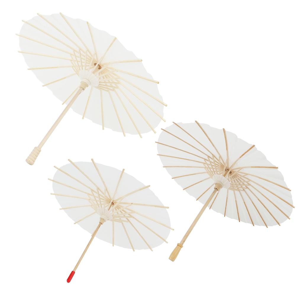 3PCS Blank Paper Umbrella 20cm 30cm 40cm DIY Hand Painted Chinese Umbrella with Log Handle for Photography Props Role
