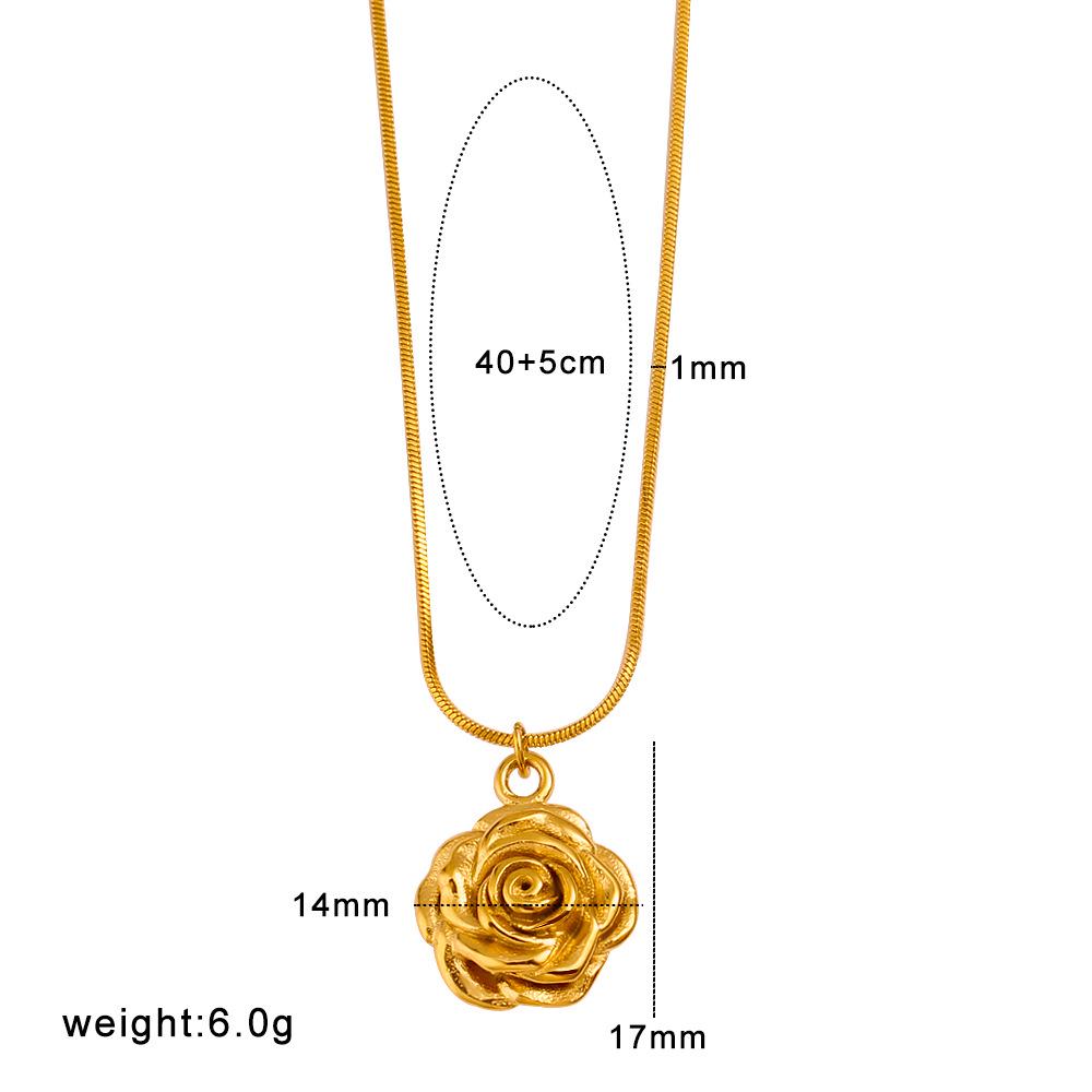 Korean Style 18K Gold Polished Titanium Rose Pendant Minimalist Choker Necklace