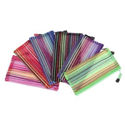 Stationery Makeup Cosmetic Rainbow Color Zipper Pencil Case Cosmetic Storage Grid Mesh Pen Bag