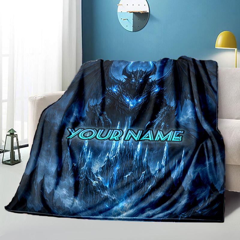 1PC Custom Name "Dark Fantasy Dragon Artwork" flannel blanket versatile,all-season throw suitable for the living room,bedroom,camping,travel,and gift