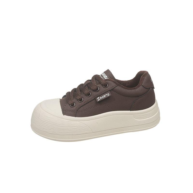 Leather board shoes women's platform white shoes new autumn and winter velvet warm two cotton shoes casual sports shoes