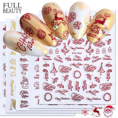 3D Super Thin Christmas Nail Stickers Adhesive Nail Art Decal XMAS Santa Moose Snow Bell Cool Design Christmas