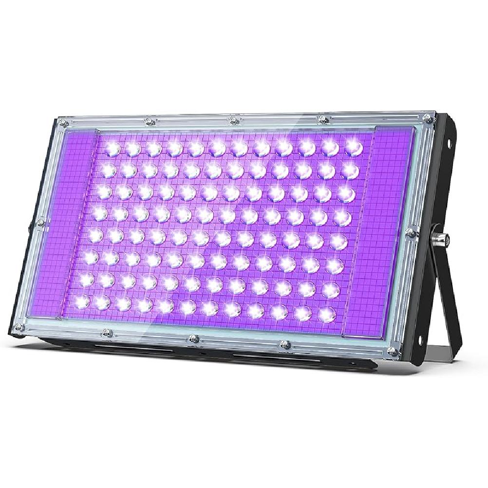 Glostars 100 Вт Светодиодный УФ Черный Свет, Мощный УФ Прожектор, IP66, Лампа 395 нм для Рождества, Хэллоуина, Светящейся Вечеринки (2 упаковки) 100W-1P