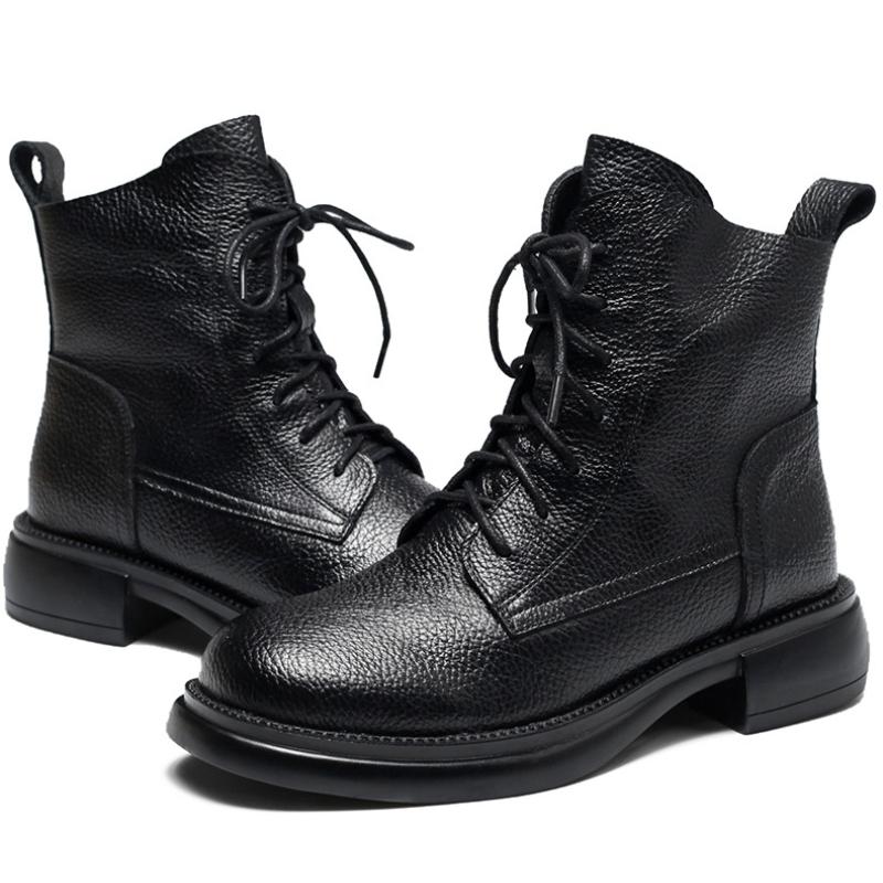 Fashion Spring Lady Ankle Booties Genuine Cow Leather Platform Shoes For Women Winter Youth Girls Soft Sole Thick Heel Knight Snow Boots