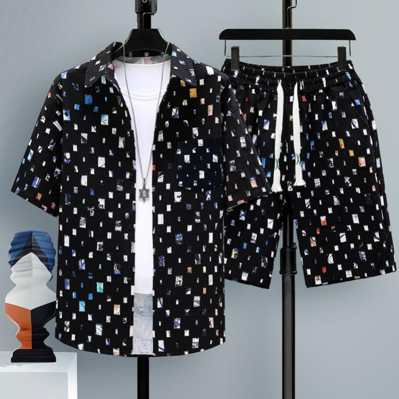 Men's Short-sleeved Suit Summer Leisure Sports Fried Street Trend Cool Shorts Two-piece Suit