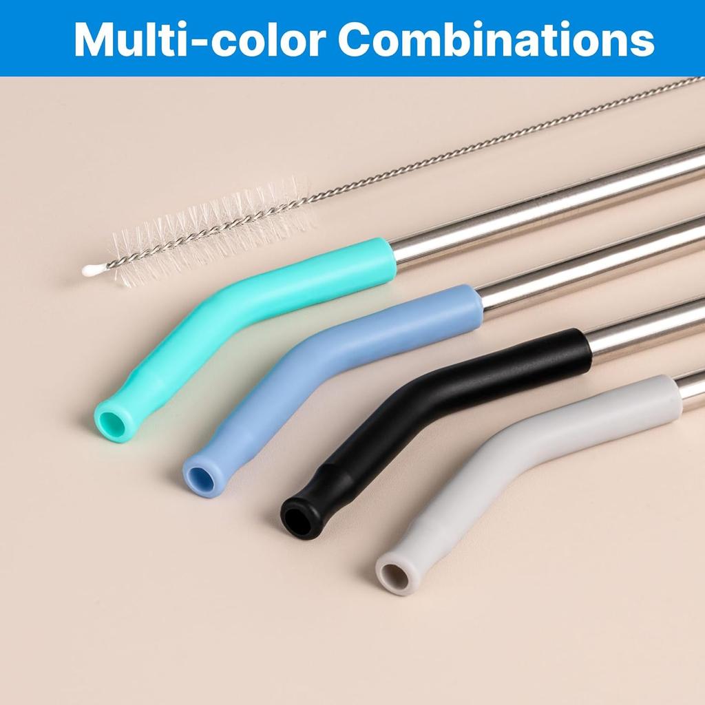 Stainless Steel Straws for 20 oz YETI Tumbler, 4 Pcs Metal Straws Reble with Silicone Tip for 20 oz Stanley Cup and 16 oz Glass Cups(Color 1)