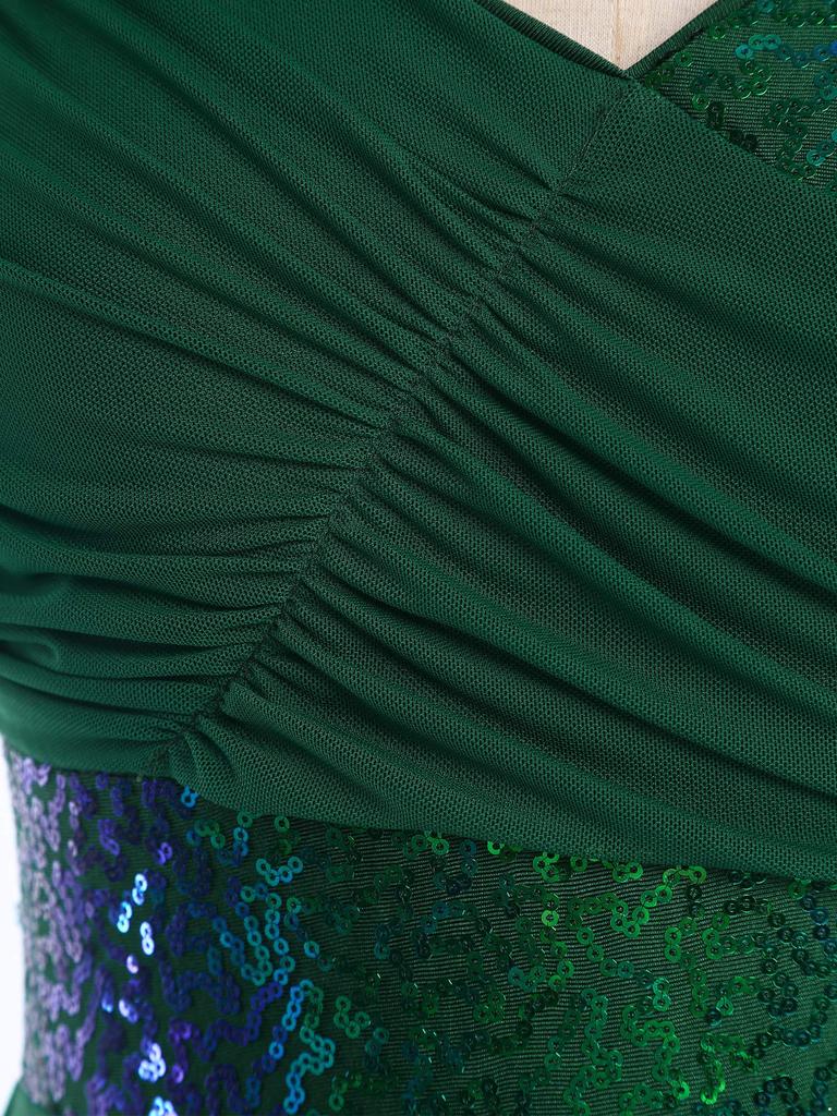 Women Lyrical Modern Dance Dress Sequin Asymmetrical Hem Leotard Skating Performance Costume