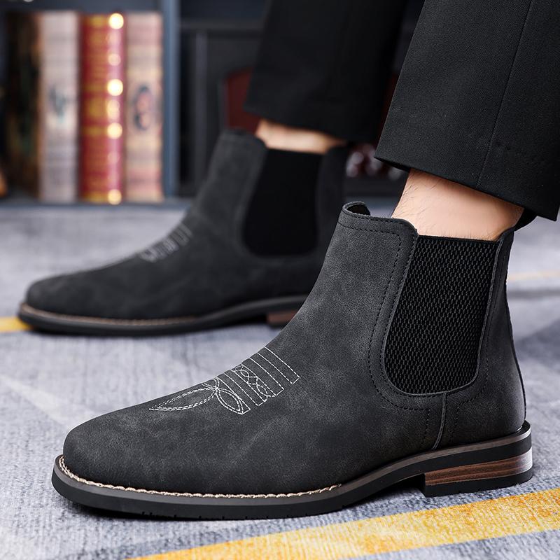 Men Large Size Chelsea Boots Faux Leather Upper Non Slip Rubber Sole Casual Dress Ankle Boots Outdoor Walking Shoes Large Size