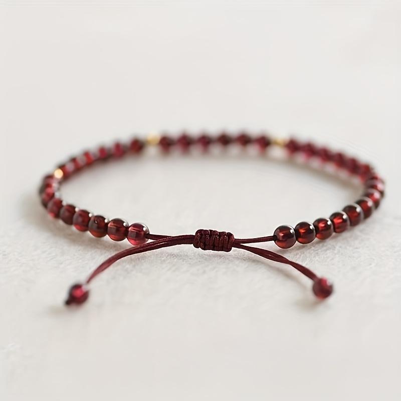 Bracciale Intrecciato Fatto a Mano con Granato Rosso - Gioiello Elegante con Perline Fatto a Mano, Adatto a Tutte le Stagioni