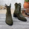 Large size embroidered square and V-mouth western cowboy fashion boots women's new pointed European and American leather boots
