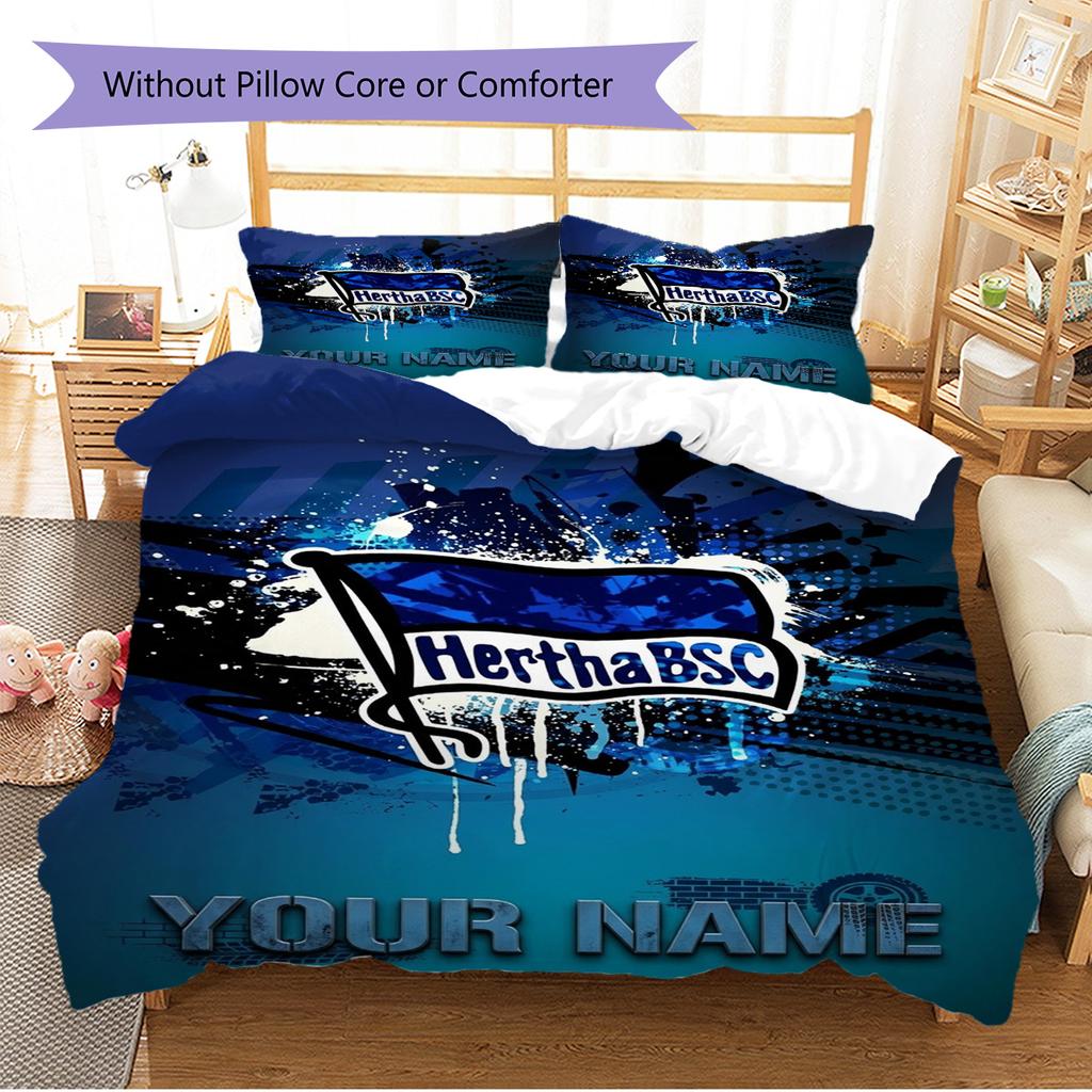 Name Custom Hertha BSC Logo Pattern Bedding Set Quilt Cover Pillowcase Home Decor Gift (1 * Duvet Cover + 2 * Pillowcase, Without Core)