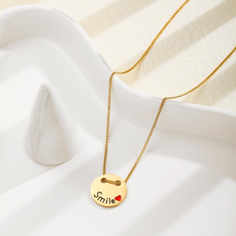 Smile Smile Letter Love Round Brand Pendant Necklace Titanium Steel Simple Versatile Small Fresh Stainless Steel Clavicle Chain