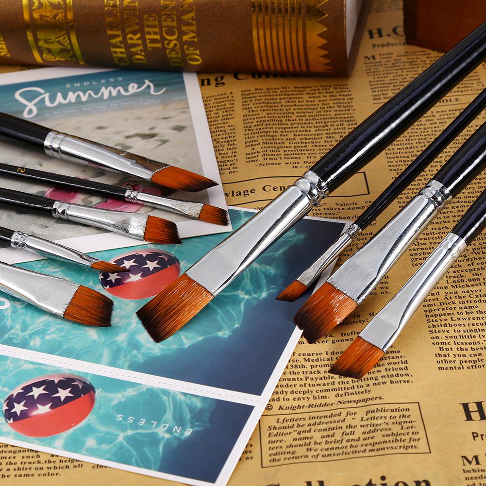 Nylon Oblique Flat Tip Brush Brush Set Wooden   Handle Brush for Students Artists