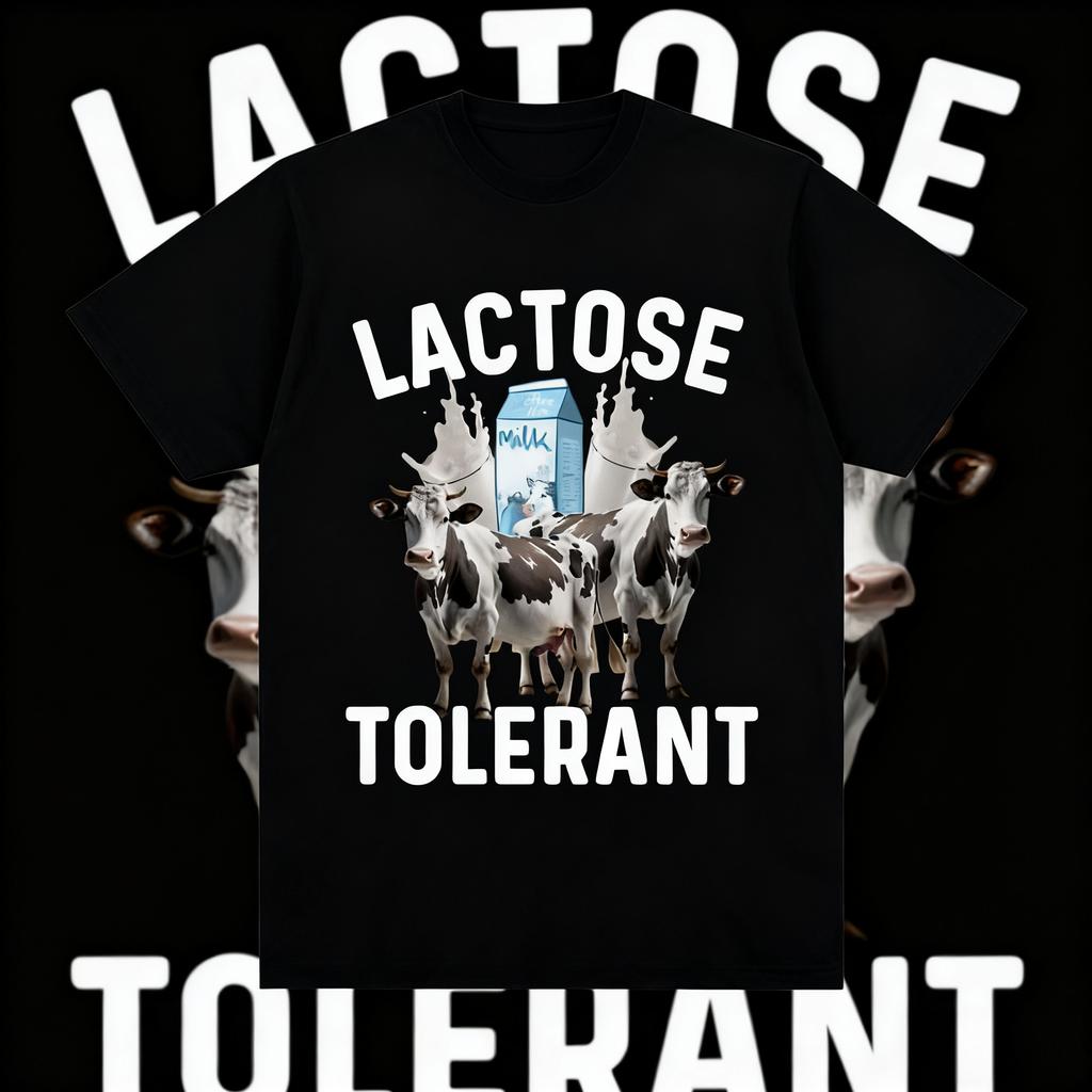 Summer Meme Lactose Intolerant Fun T-shirt Retro Men's Women's Casual Shorts, 100% Cotton Printed Humorous T-shirt Y2k