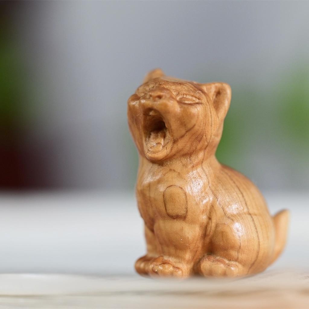 Miniature Wooden Carved Lying/Sitting Cat Ornaments Creative Tabletop Cute Animals Figurine Kids Gift Decoration home