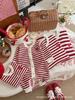 Korean Heart Stripe Family Sweater Set - Baby Romper & Knit Cardigan for Autumn/Winter