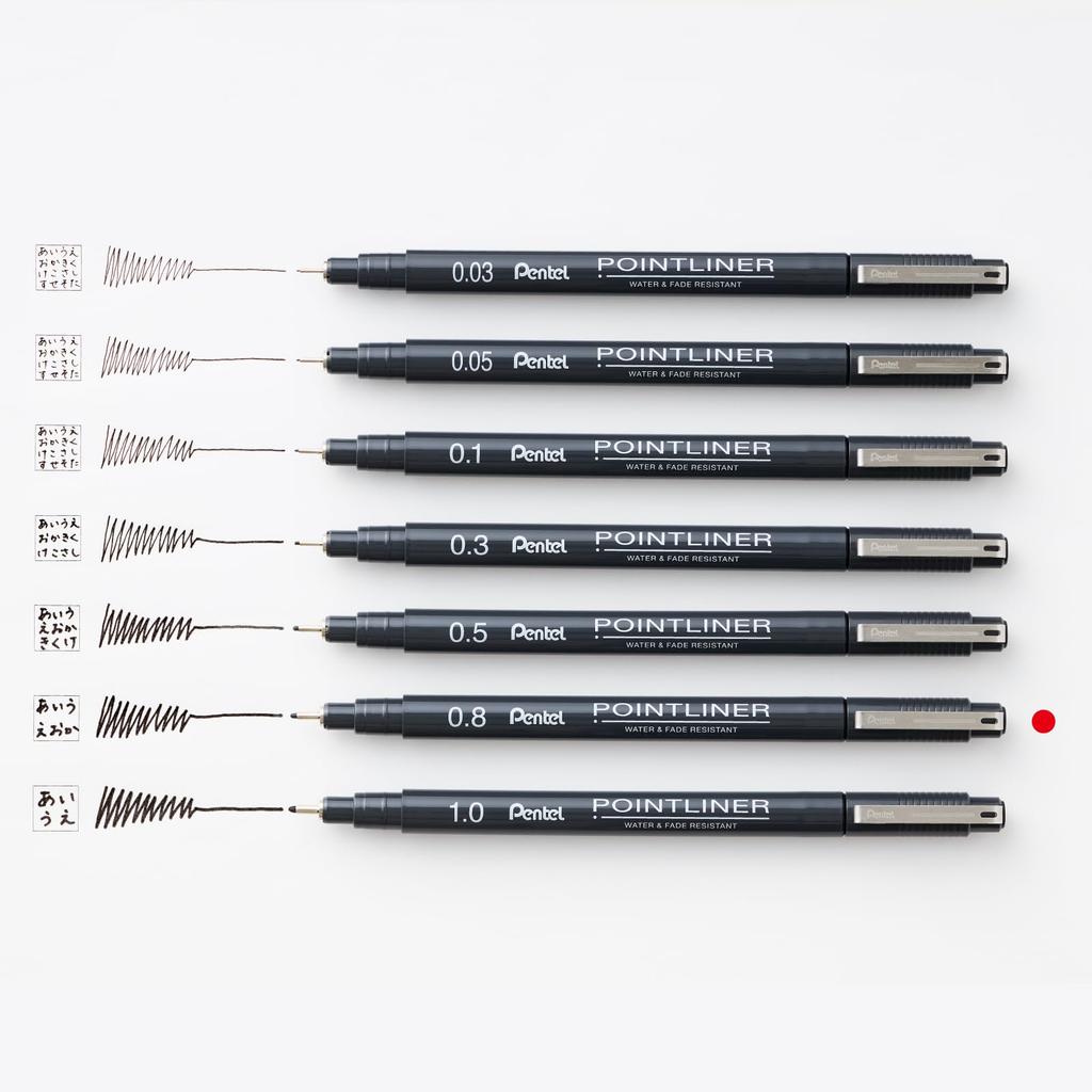 Pentel 10 Water-Based Pen, Fineliner, 0.8mm, Black, Pens, S20P-8AD(10)