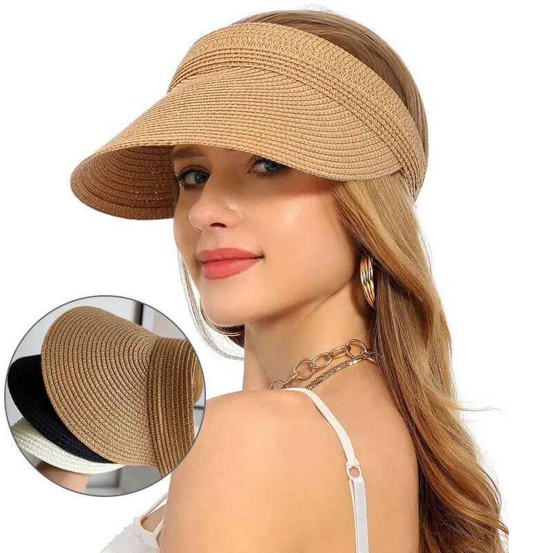 Summer Women's Wide-brimmed Sun Hat Foldable Solid Color Leisure Holiday Empty Top Breathable Straw Hat UV-proof Beach Hat
