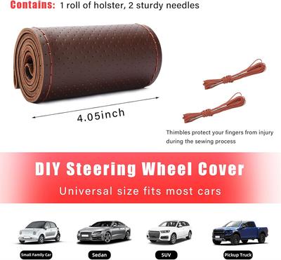 Universal Braid Steering Wheel Cover 38cm Leather Hand Sewing Steering Wheel Cover Genuine Cowhide Leather with Needles Thread