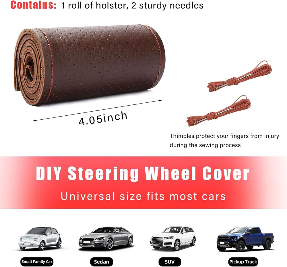 

Universal Braid Steering Wheel Cover 38cm Leather Hand Sewing Steering Wheel Cover Genuine Cowhide Leather with Needles Thread United States